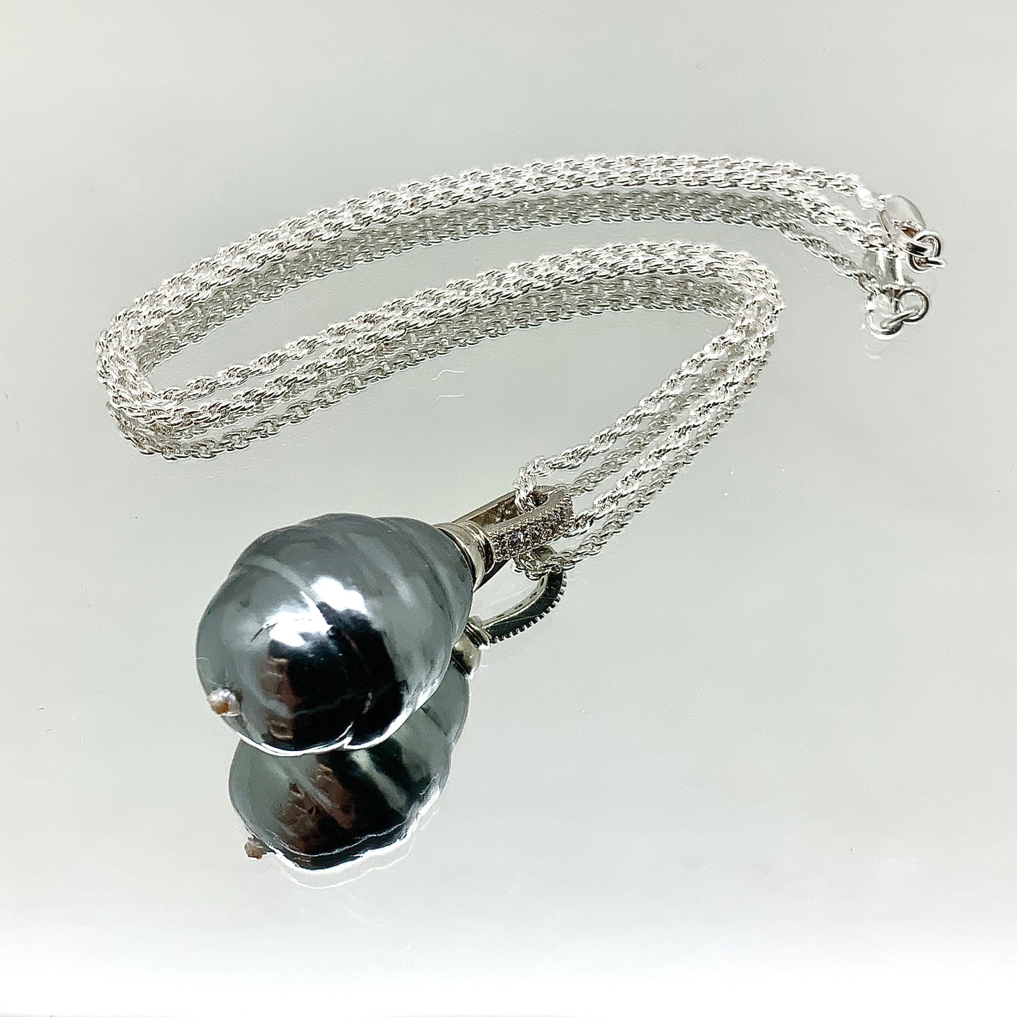 3 Way Glass Shell Pearl Evening Necklace with Premium Crystal Elements