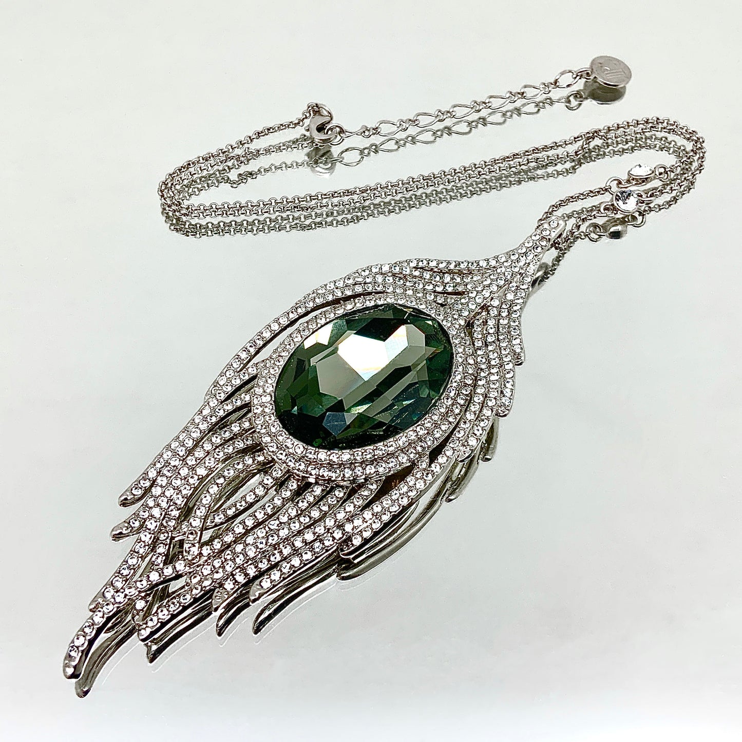 Large Feather Oval Crystal Necklace