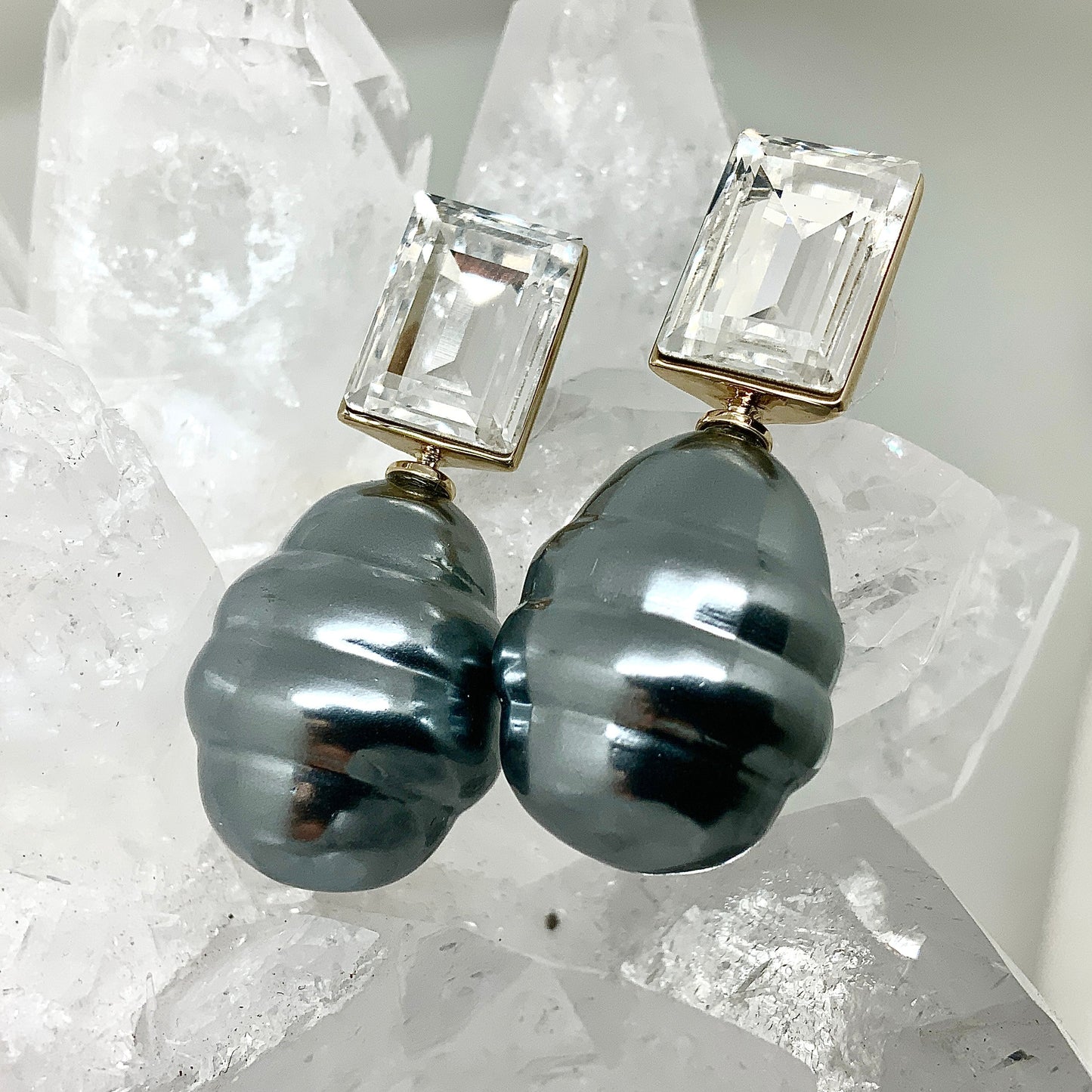 Step Cut Pearl Earrings