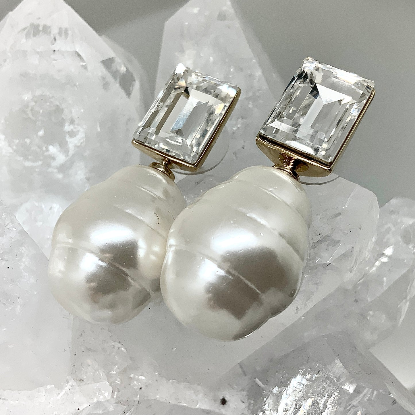 Step Cut Pearl Earrings