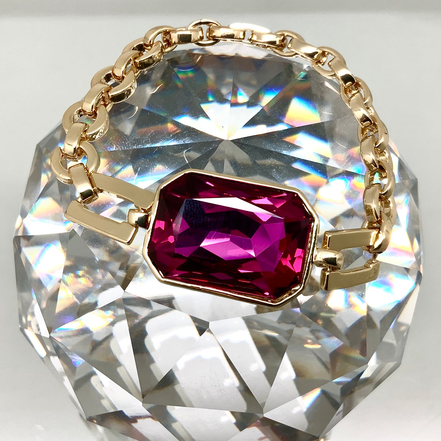 Large Emerald Cut Crystal Chain Set
