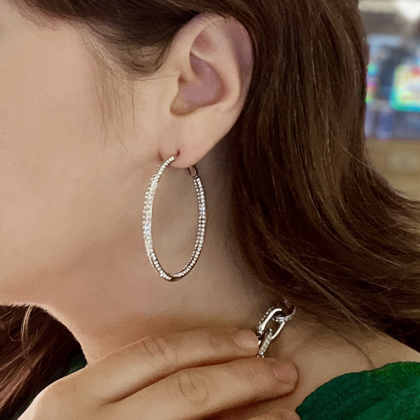 Premium Crystal Medium Inside Out Hoop Earring 1.5"