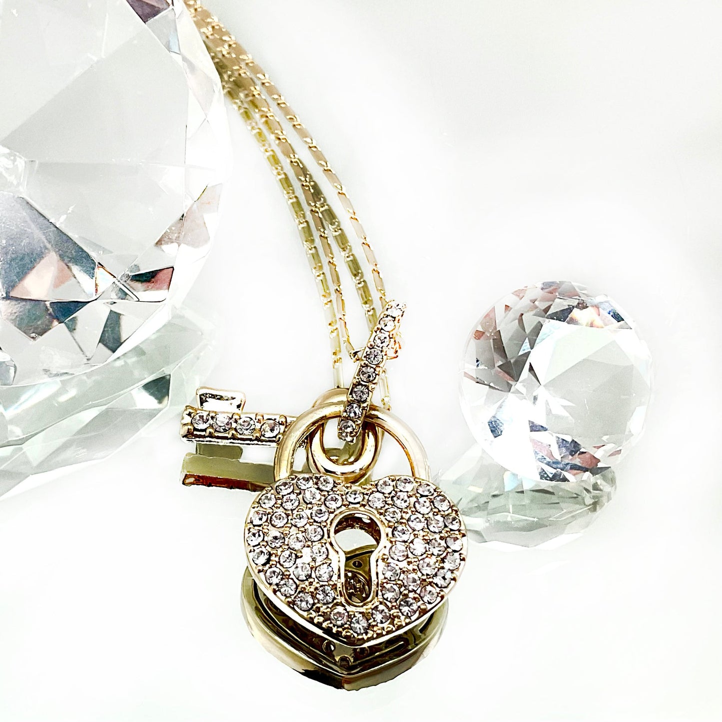 Premium Crystal Heart Lock and Key Necklace