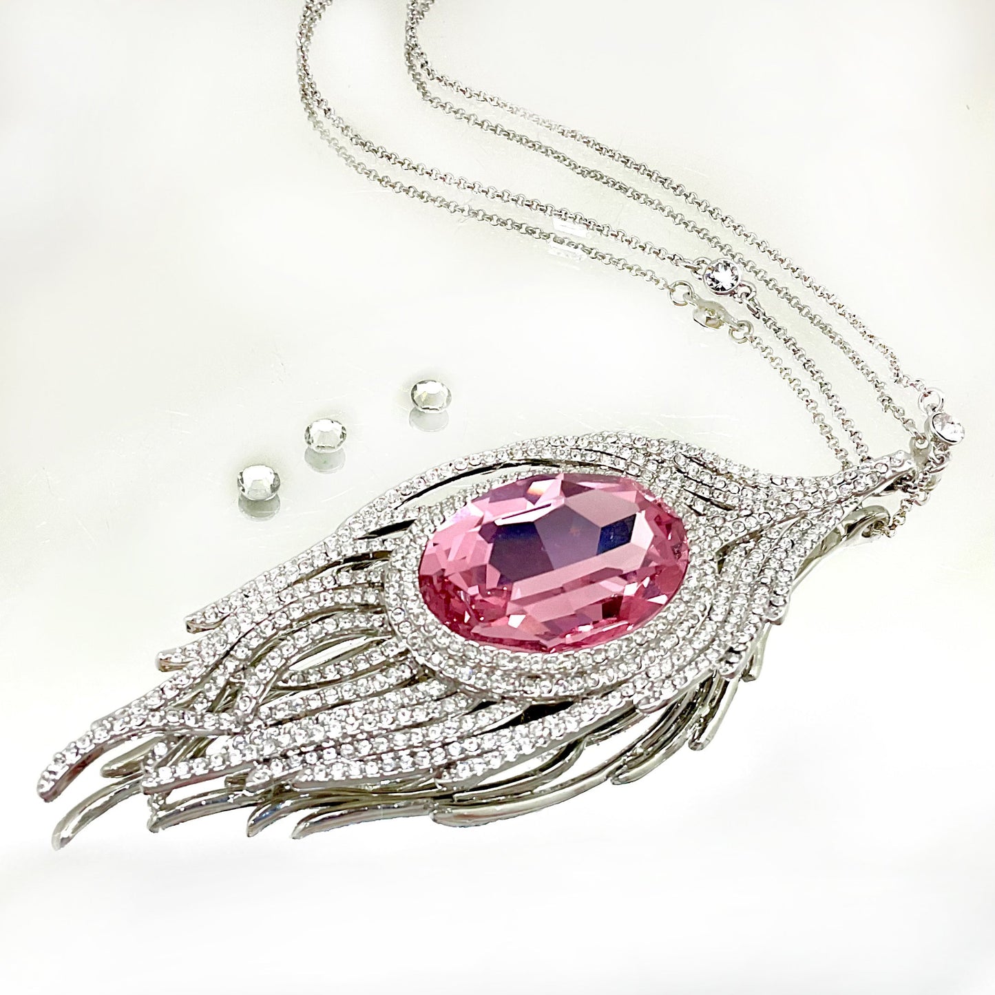 Large Feather Oval Crystal Necklace